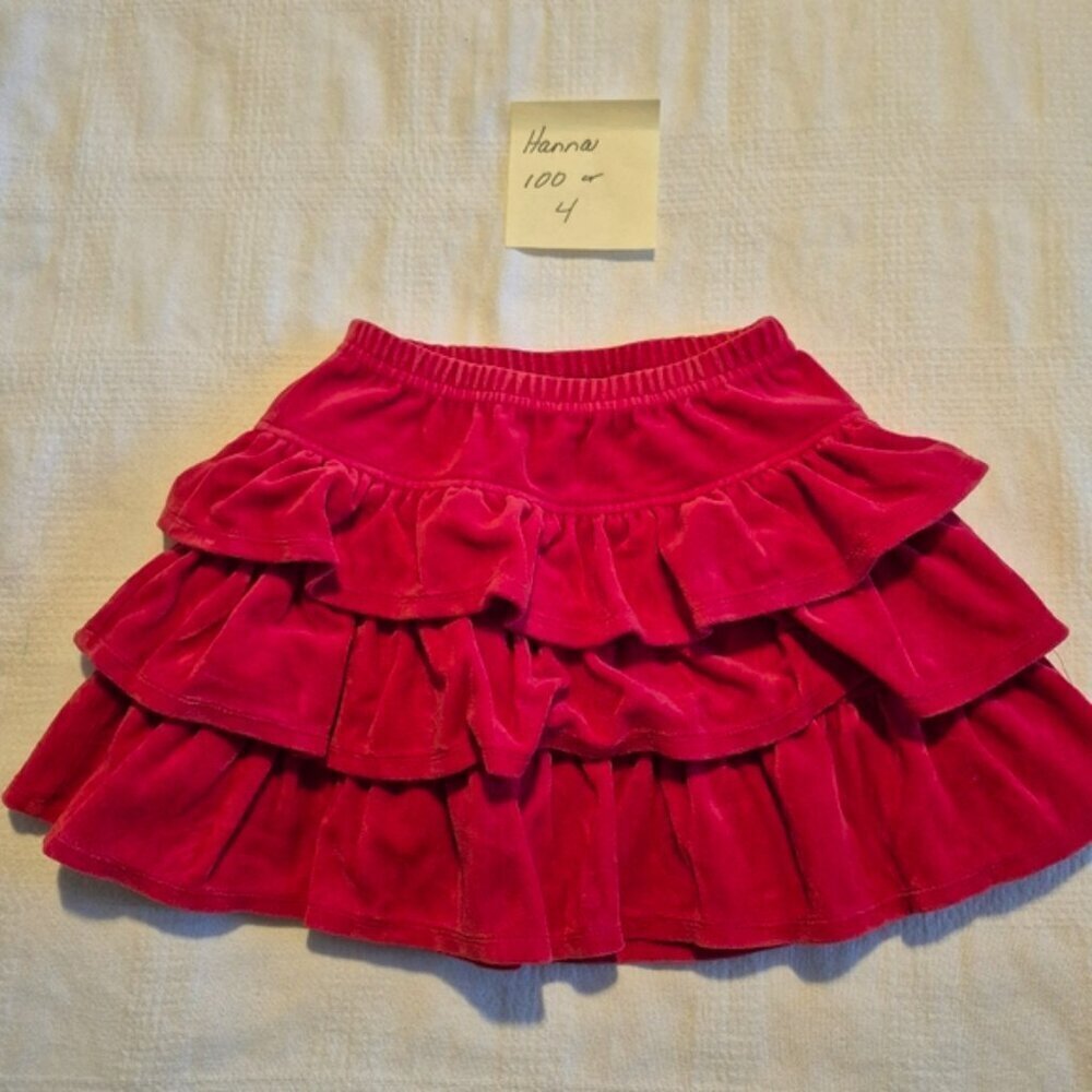 Hanna Andersson girls size 100 or 4 red velour 3 tiered twirly skirt vguc